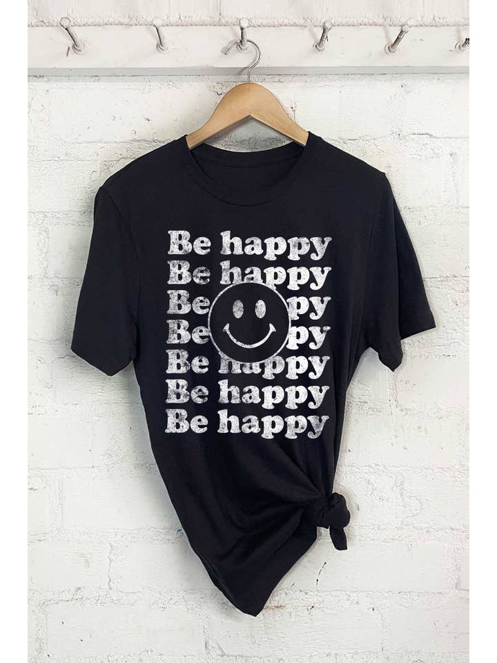 Rustee Clothing - Wholesale Screen Printed T-Shirt - Women's - BE HAPPY1