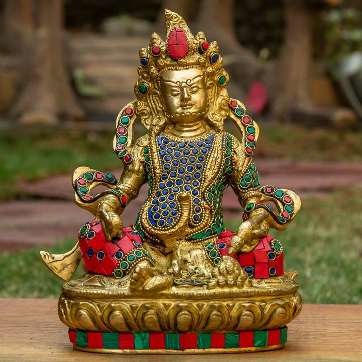 Jambhala God van Rijkdom Bronzen Beeld met Ingelegde Stenen voor wholesale door Art Of Tibet