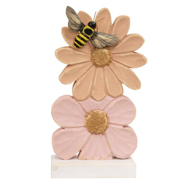 Col House Designs - Wholesale Decorative Tabletop Object - Stacked Wooden Daisy Sitter