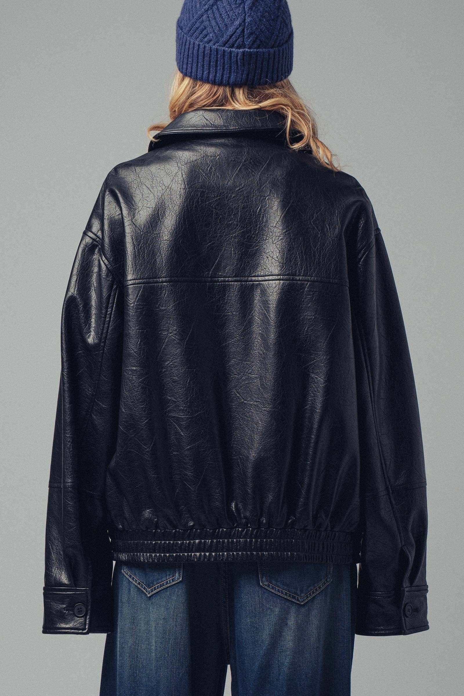 BLACK City Muse Oversized Leather Jacket for wholesale on Faire8