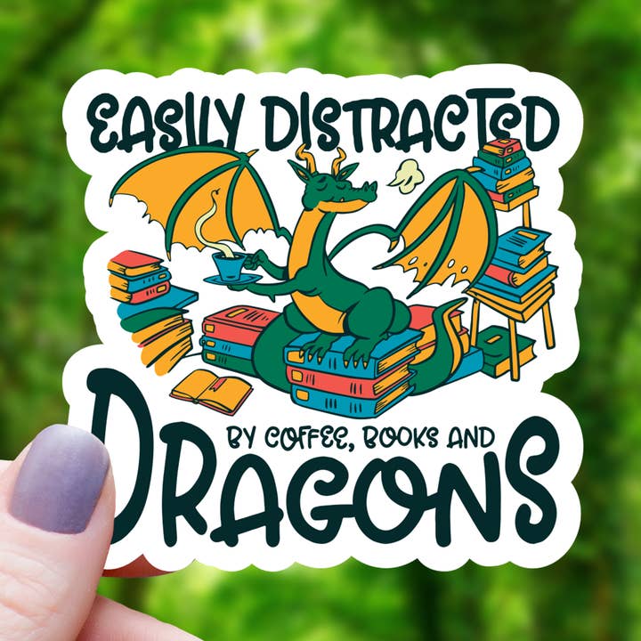 Distracted by Coffee Books Sticker - 3" for wholesale by Mimic Gaming Co