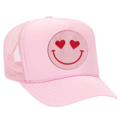 Casquette Confettees Happy Heart Trucker, rose pâle pour la vente par Confettees