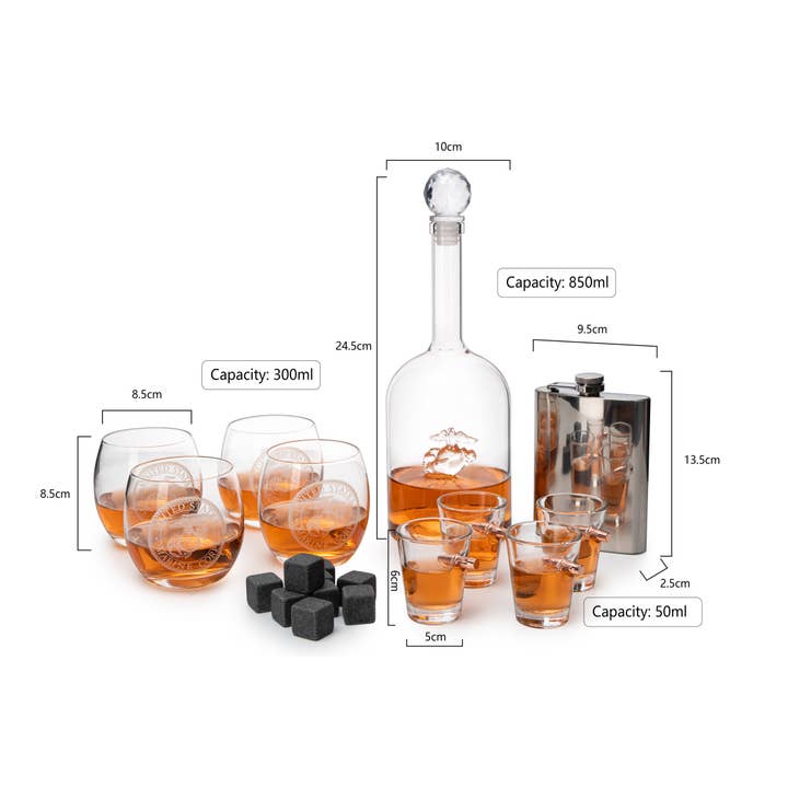 The Wine Savant / Khen Glassware - Wholesale Decanter - Marine Big Box Wall Decor with Decanter, 4 whiskey glasses