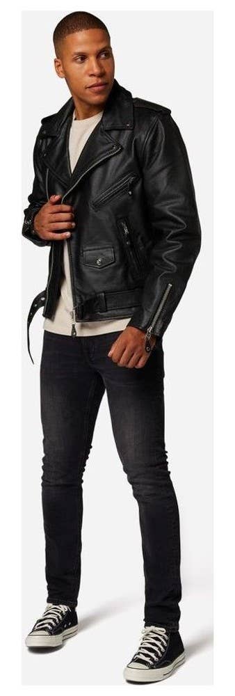 black Brando men's leather jacket - premium buffalo leather for wholesale on Faire4