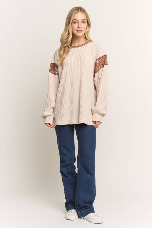 HEIMISH - Venta al por mayor Túnica - Mujer - ET8023-11 TOP DE MANGA LARGA CON CONTRASTE SÓLIDO Y FLORAL6