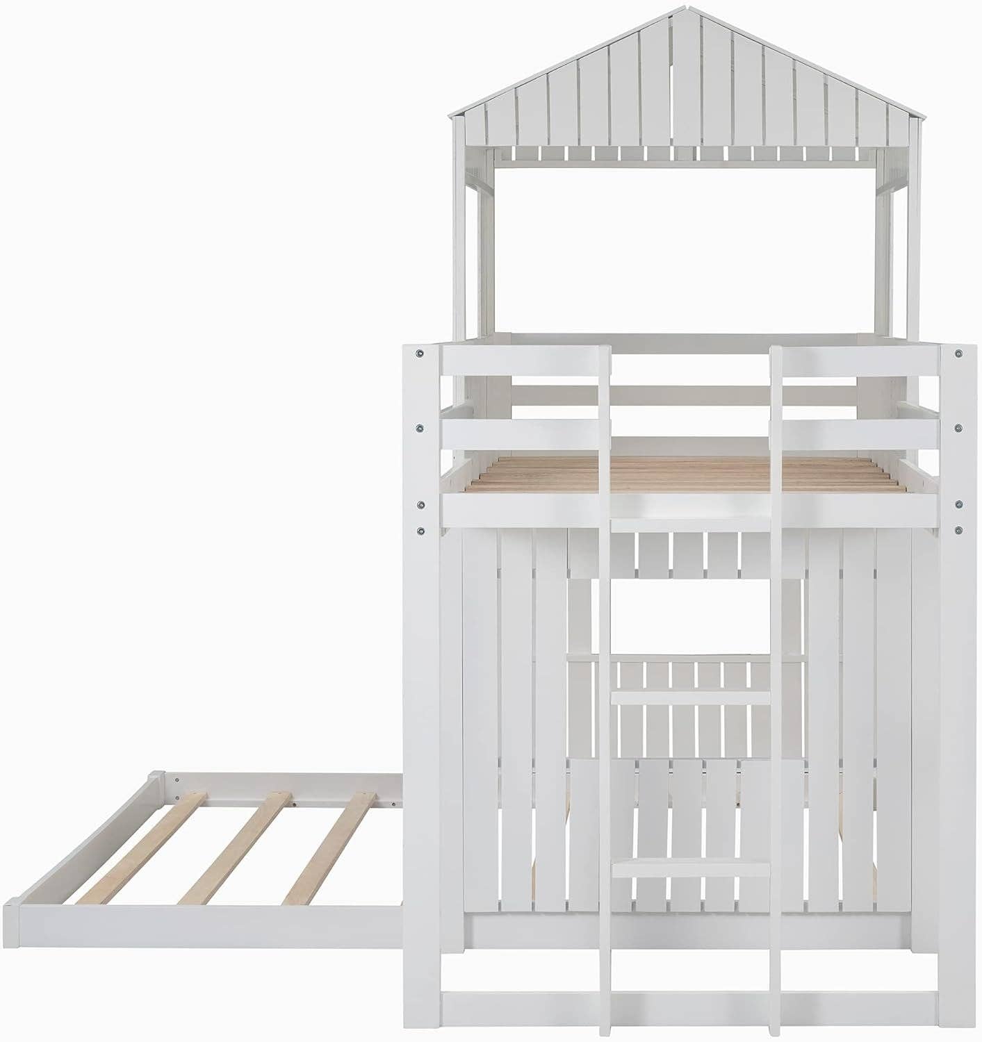 White Twin Over Full Low Profile Playhouse Bunk Bed for wholesale on Faire4