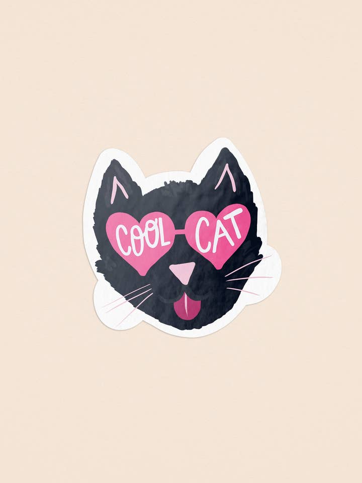 Autocollant illustré de chat cool pour la vente par One & Only Paper