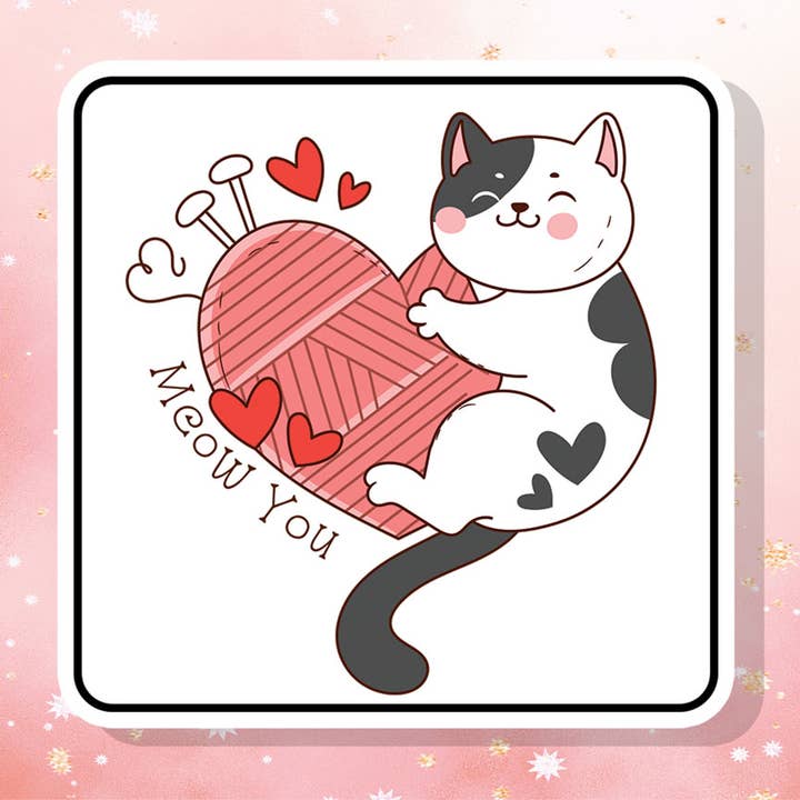 Meow You Cat Knitting Vinyl Sticker Valentine's Day LOVE for wholesale by London Luxury Candles