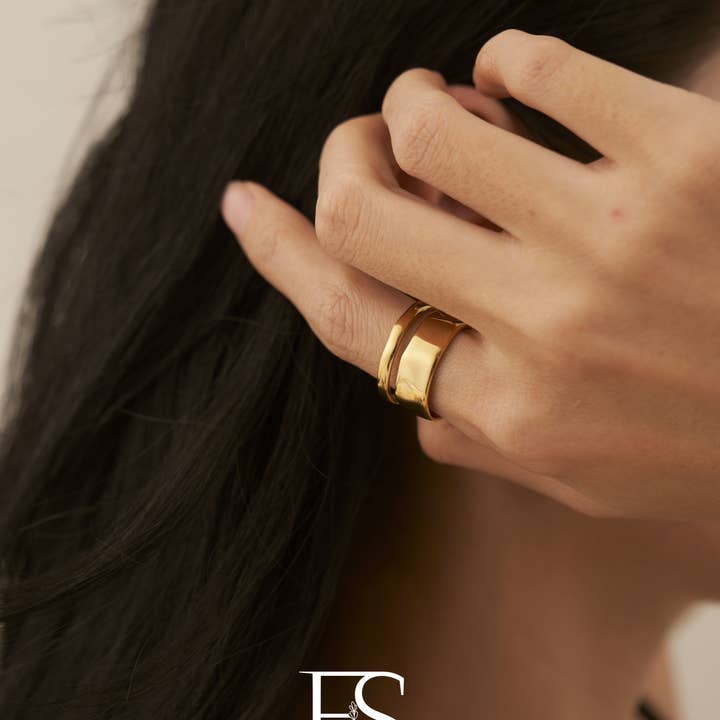 Furano Studio - Wholesale Band/Stacked Ring - 18K Gold Chunky Double Band Ring