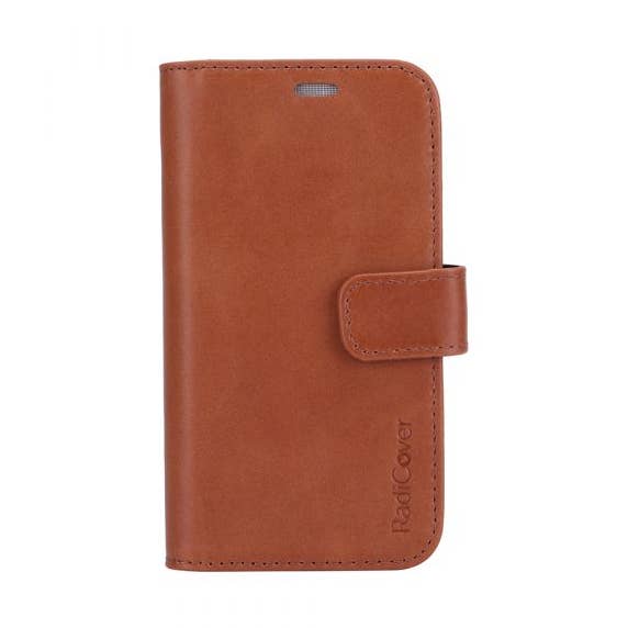 Exclusive 2-i-1 - iPhone 12 Mini - Fuldnarvet Læder - 86% Beskyttelse - Brun for engroshandel hos Radicover