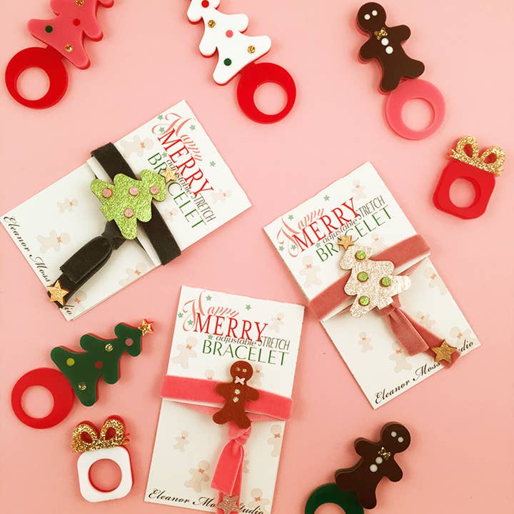 Eleanor Moss Studio - Vendita all'ingrosso Bracciale in tessuto/intrecciato - Braccialetto natalizio con albero verde felice2