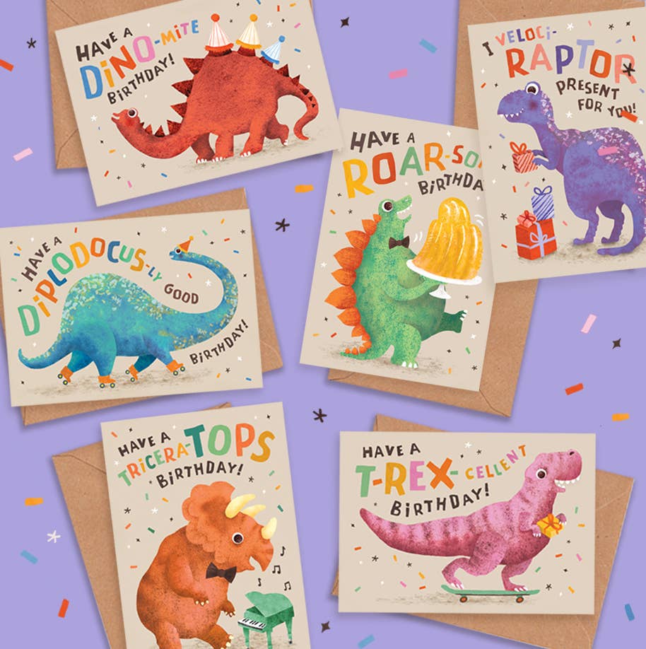 Emily Nash Illustration Greeting Cards – wholesale Födelsedagskort – Roligt födelsedagskort med T-Rex och dinosaurietema för barn2