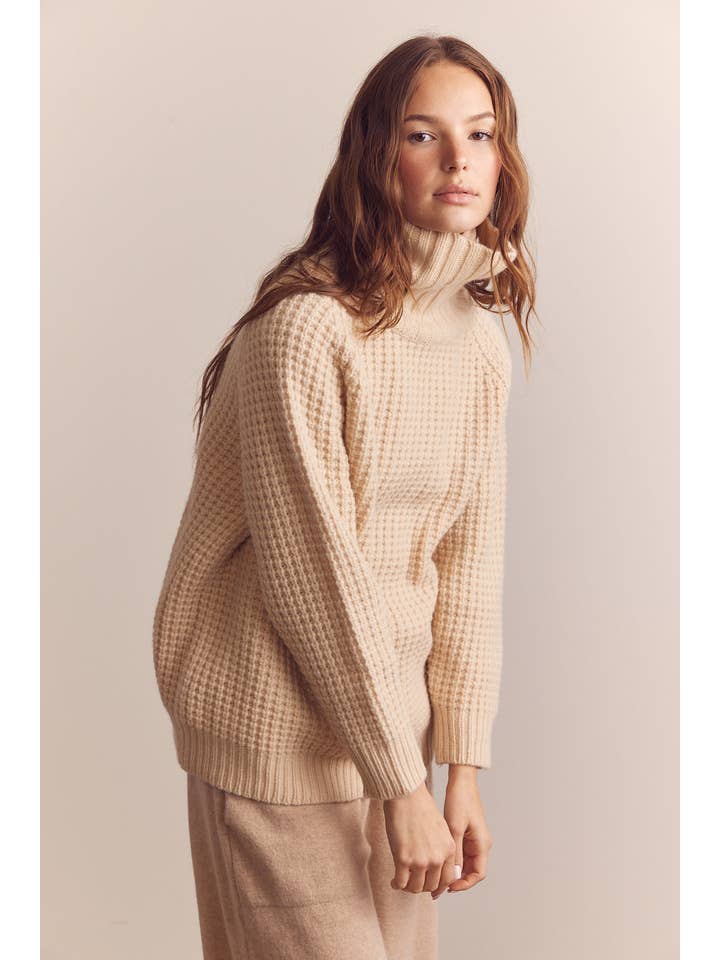 Crema Jersey tipo gofre de lana con cuello alto de venta al por mayor en Faire7