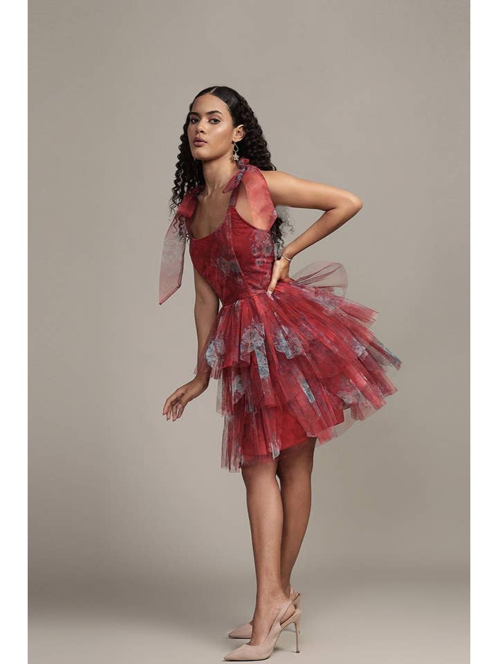 Sava Mini Dress in Red Print for wholesale on Faire