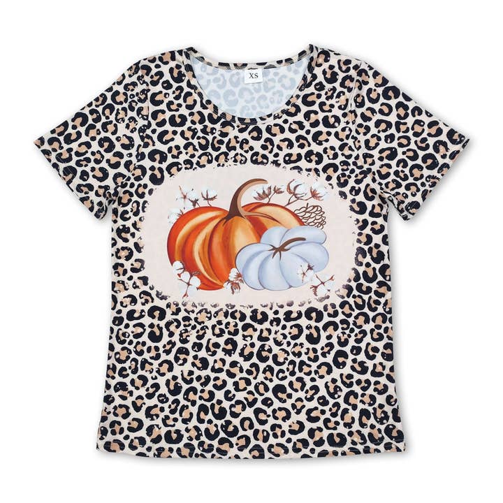 Short sleeves leopard pumpkin adult women fall shirt for wholesale by Yawoo Garments