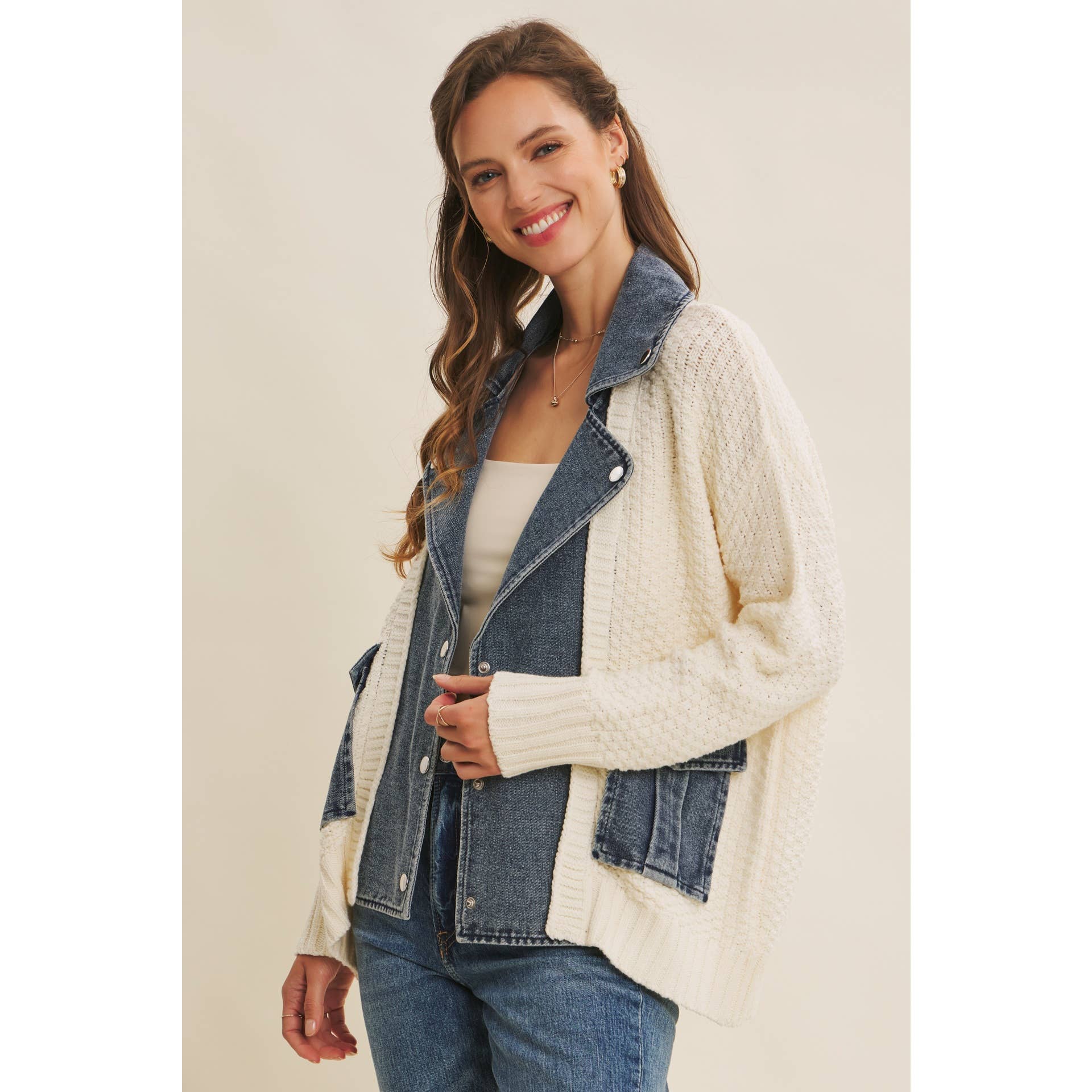 in february - Wholesale Cardigan - Women's - WASHED DENIM AND SWEATER MIXED OVERSIZED CARDIGAN17