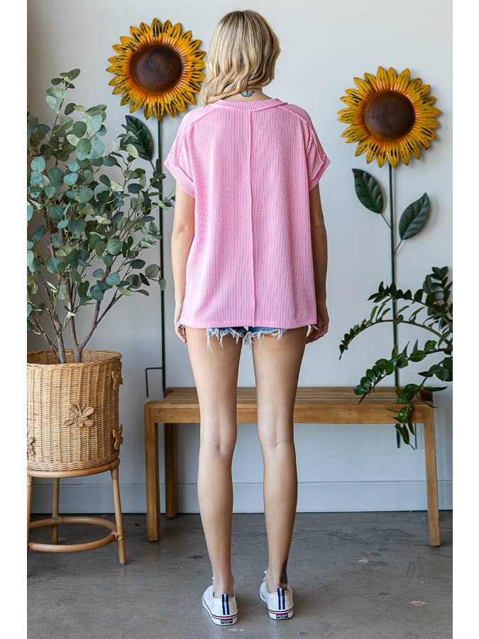 7th Ray - Wholesale Knit Top - Women's - V-Neck Solid Twist Rib Women's Knit Top T5545