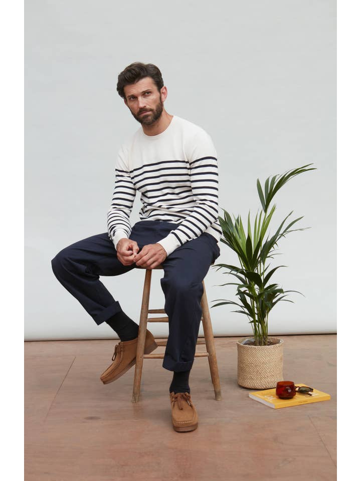 Paul James Knitwear - Wholesale Gebreide trui - Heren - Lichtgewicht katoenen gestreepte Bretonse trui voor heren10