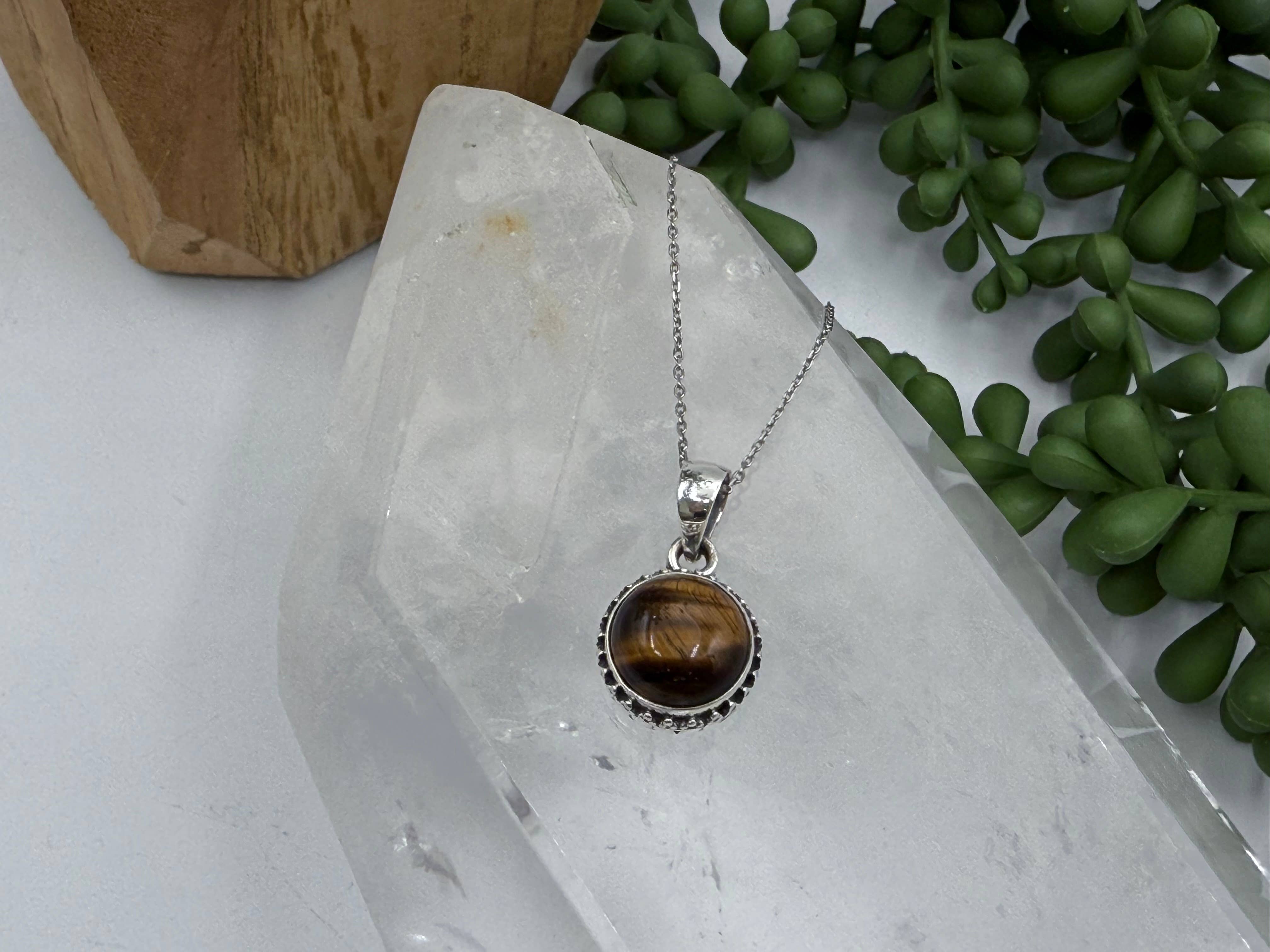 Meraki Gemstones – wholesale Individual charm/pendant – Yellow Tiger Eye Round Cab-10mm Pendant Sterling Silver/9252