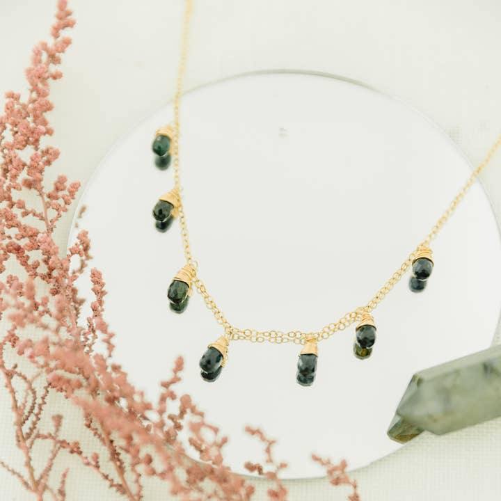 Black Tourmaline Multi Gemstone Drop Necklace for wholesale by Seaflowerjewelry