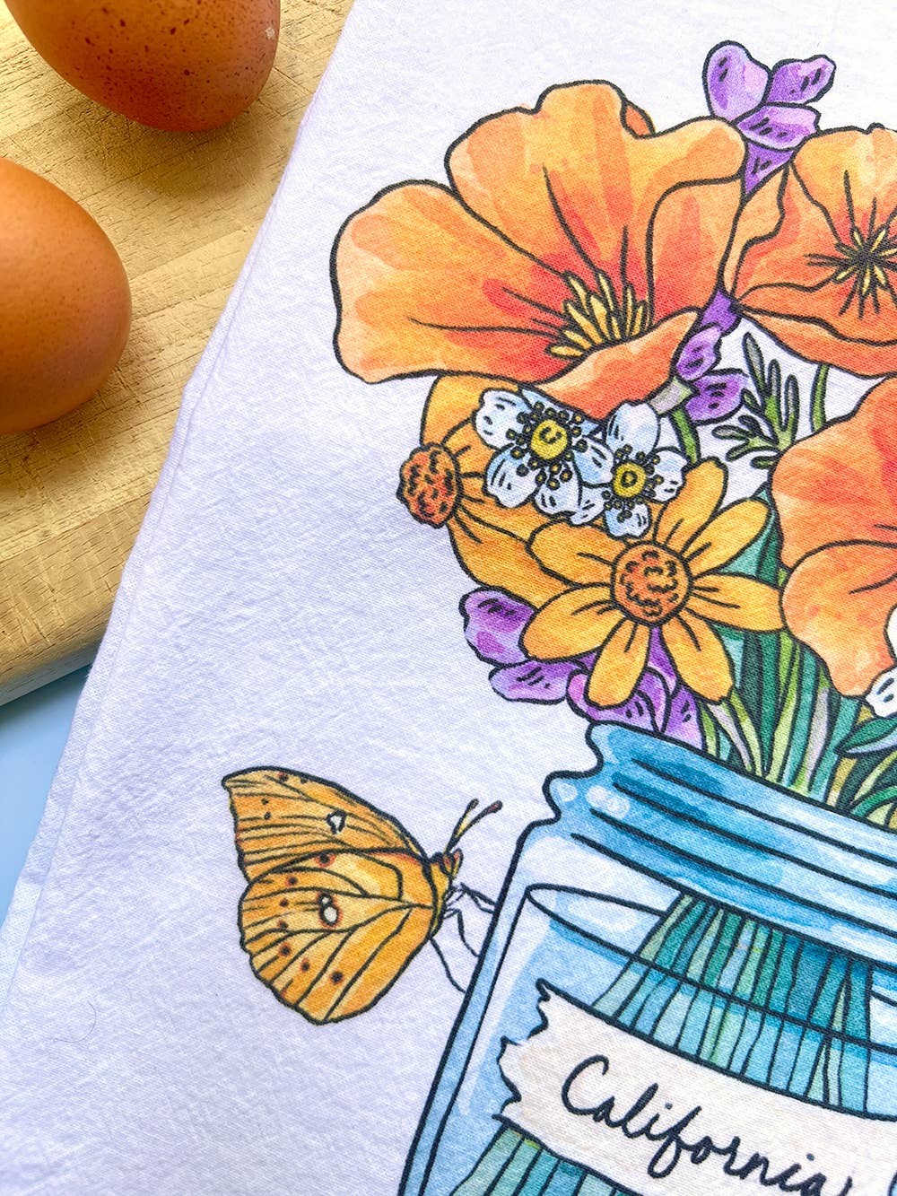 Brenna Daugherty Illustration - Wholesale Tea Towel - California Poppy Wildflower Tea Towel3