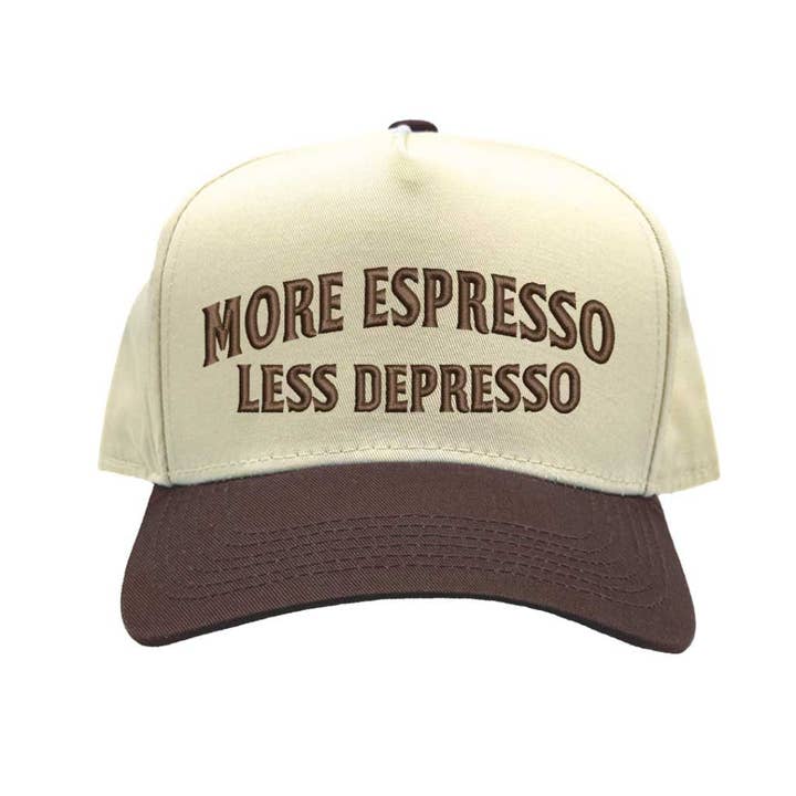 More Espresso Less Depresso Two Tone Embroidered Baseball Hat for wholesale by DSY Lifestyle