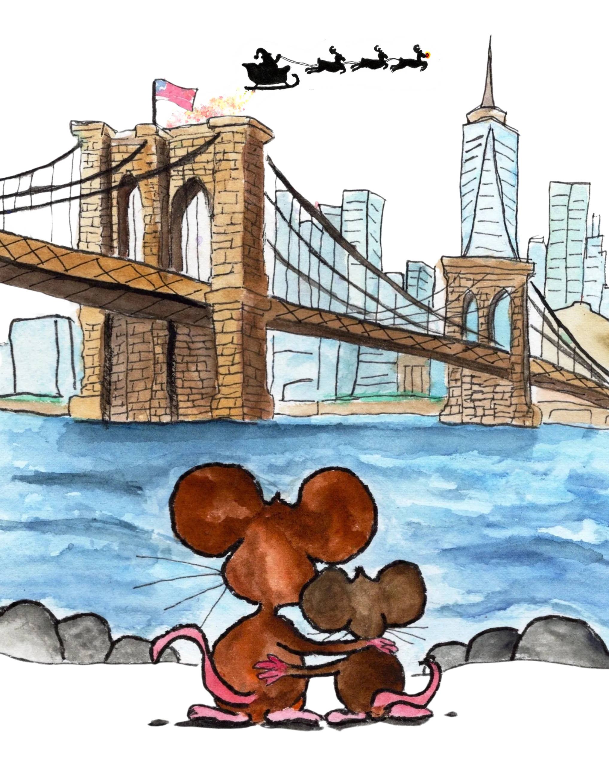 Johnnerdraws - Wholesale Season's Greetings Card - BROOKLYN BRIDGE-BELIEVE :Holiday Greeting Card. Handmade
 1