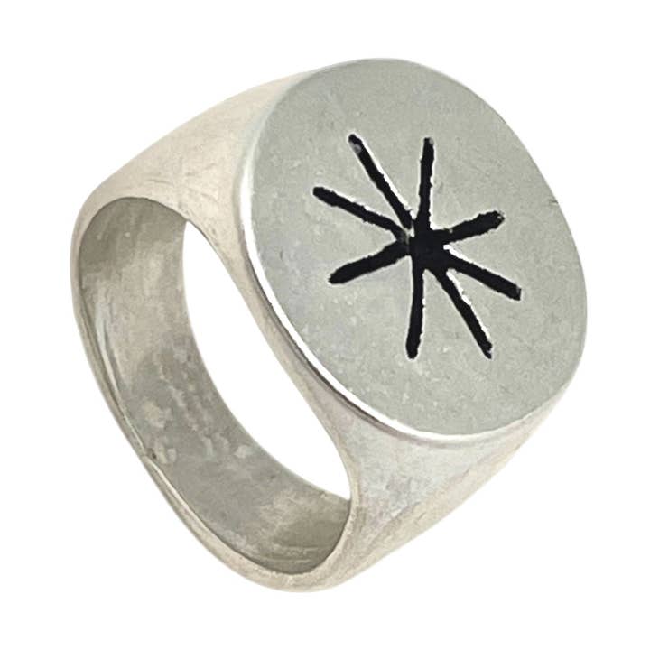 Anello Sigillo Stellare in argento placcato 10µ per la vendita all'ingrosso da parte di Gloria Mago