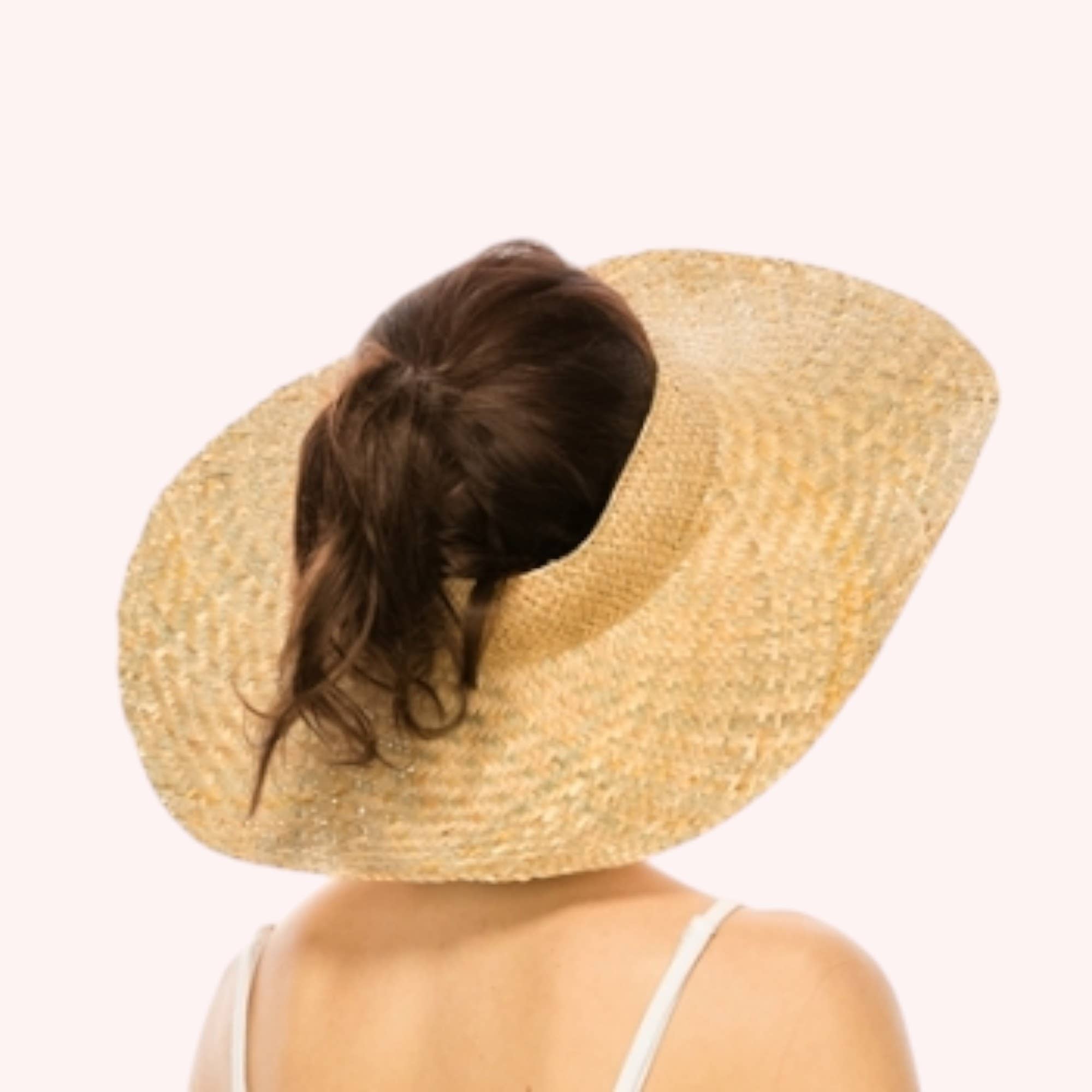 Woven Natural Straw Crownless Hat – Handmade & Sun-Safe for wholesale on Faire4