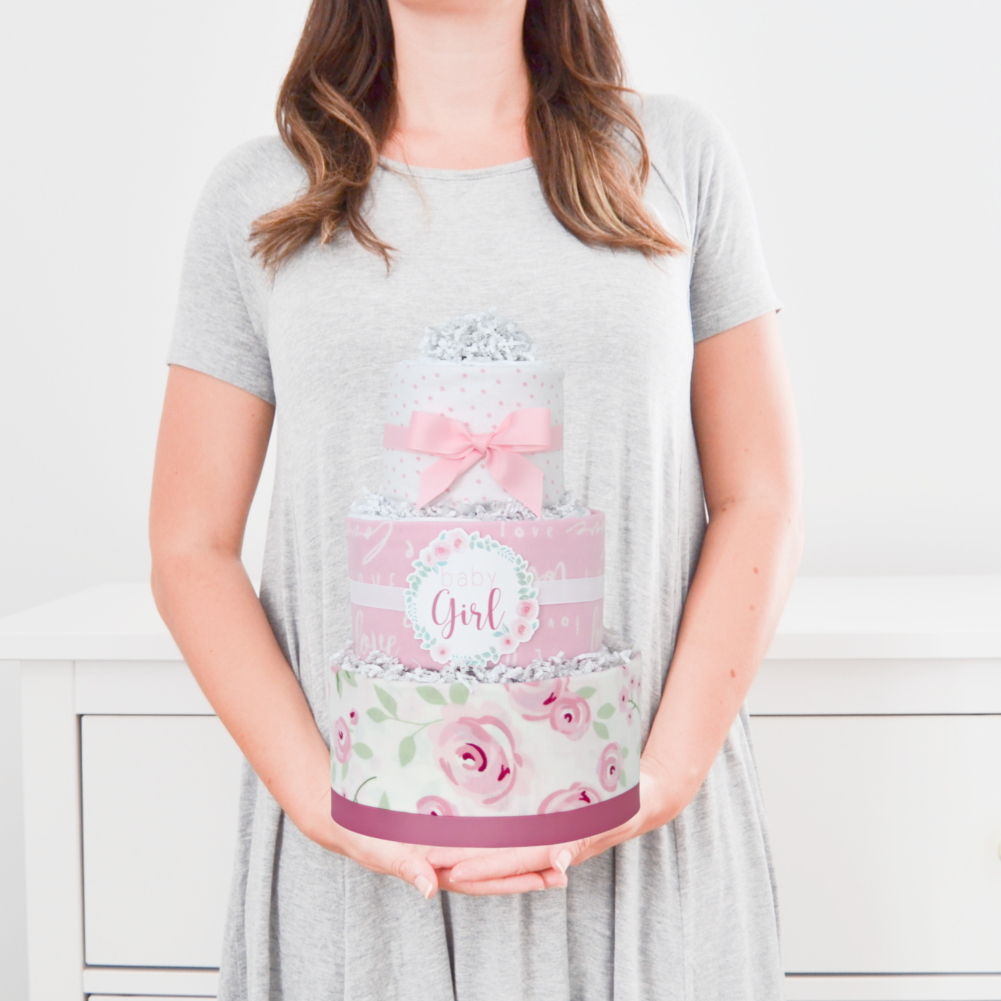 Baby Blossom Company - Wholesale Diaper (Non-Cloth) - Baby - Baby Girl Diaper Cake Gift Bundle- Rose2