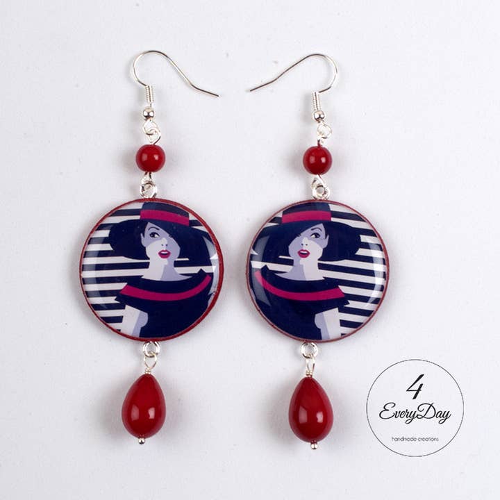 Women's wooden earrings with black and white for wholesale by 4everyday Handmade