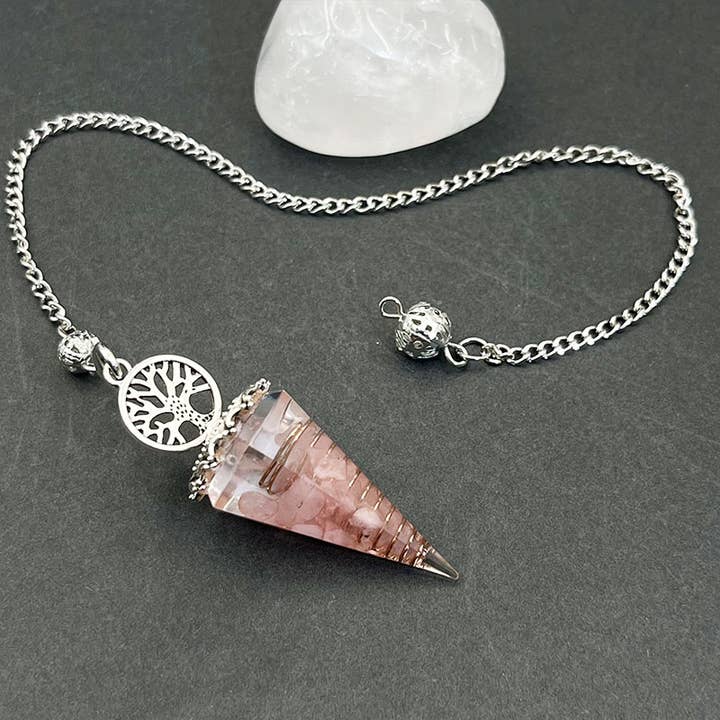 GemMeet – Pedra/cristal espiritual por atacado – Pêndulo de Quartzo Rosa da Árvore da Vida