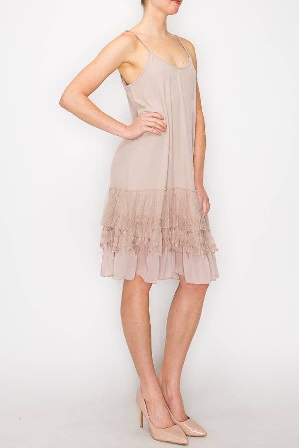 DRESS OR DRESS EXTENDER WITH LACE LAYER -4672 TAUPE for wholesale on Faire2