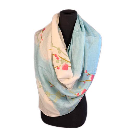Châle, fleurs de cerisier en laine mérinos imprimée.. SLK pour la vente par World Treasure Trading