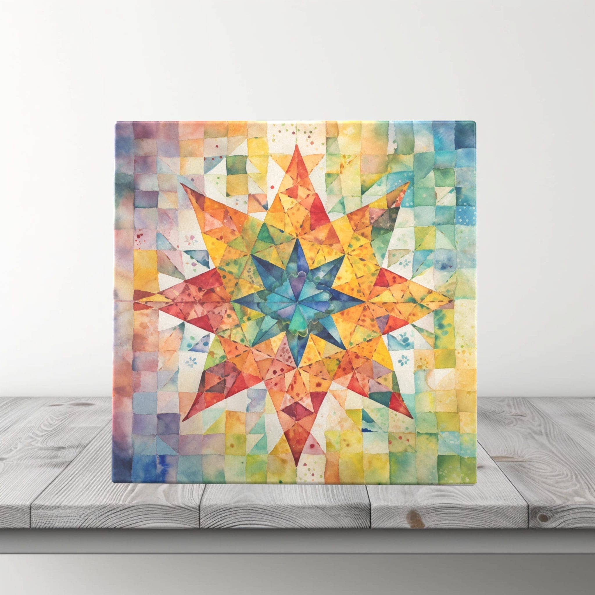 Peeping Tom's Cottage - Wholesale Wall Tile - Radiant Starburst Quilt: Vibrant Watercolor Mosaic Ceramic Tile - Artistic Home Accent