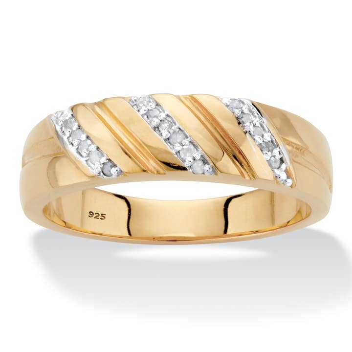 Men's Diamond Diagonal 18k Gold-Plated Silver Wedding Band for wholesale by PalmBeach Jewelry