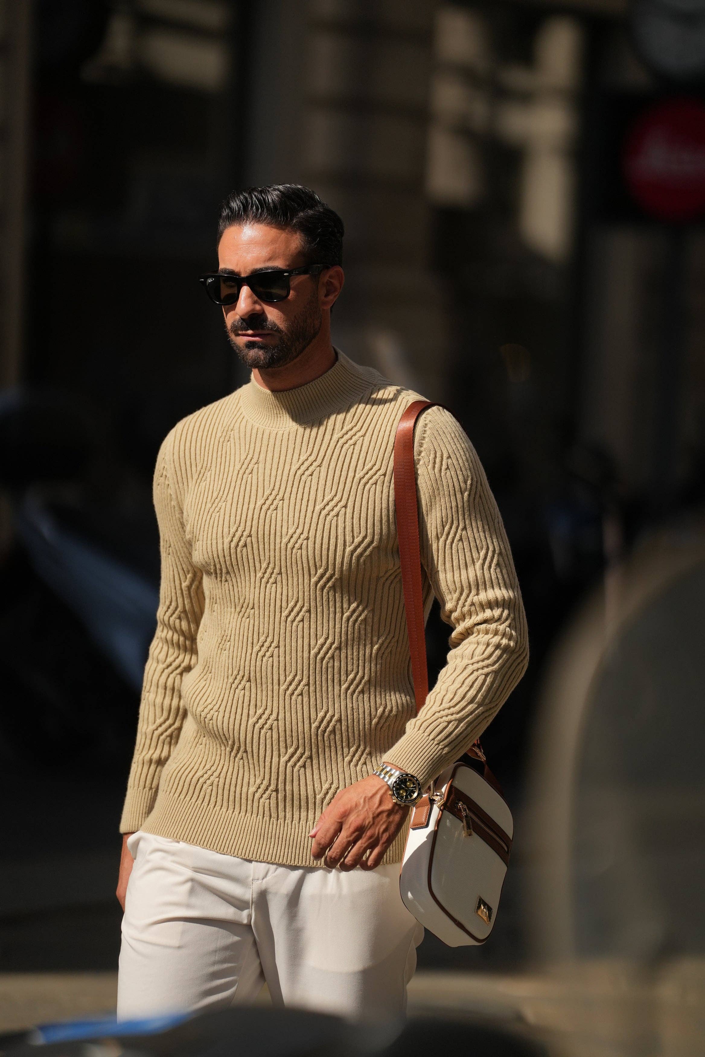 DONATO – Pulôver - Homem por atacado – BEGE STRUCTURE PERKINS COLLAR PULLOVER4