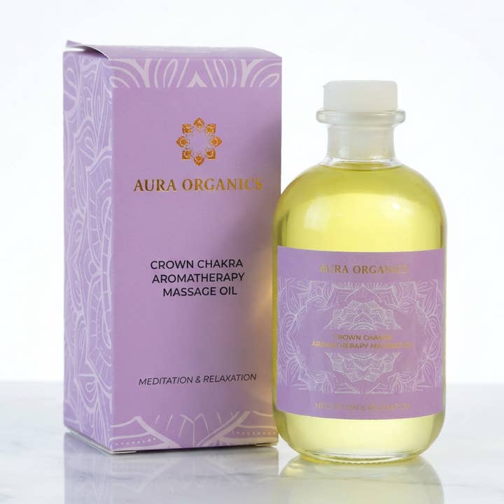 Olio da massaggio aromaterapico biologico - Miscela chakra della corona per la vendita all'ingrosso da parte di Aura Organics Ltd
