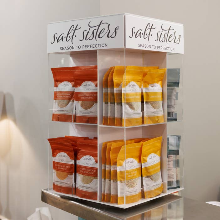 Espositore da banco rotante e display opzionale per barattoli - vuoto per la vendita all'ingrosso da parte di Salt Sisters