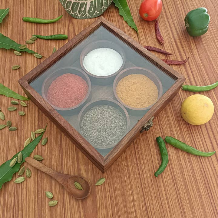 Authentic Sheesham Wood Spice Box - Organiser Home Decores for wholesale by Keeraft