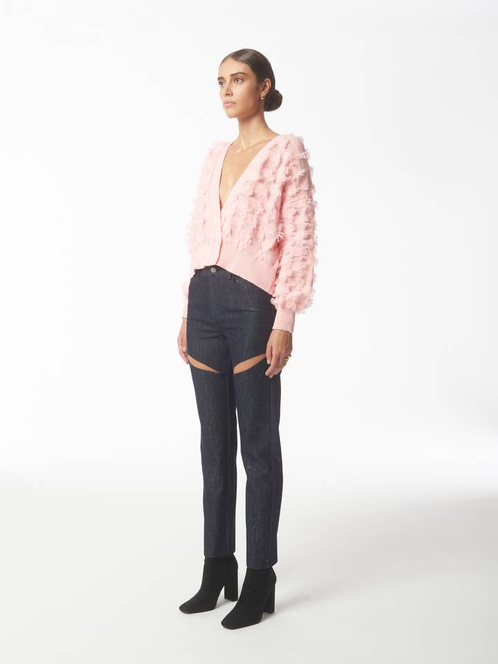 Fringed Checkerboard Cardigan in Pink for wholesale by SOUR FIGS LONDON