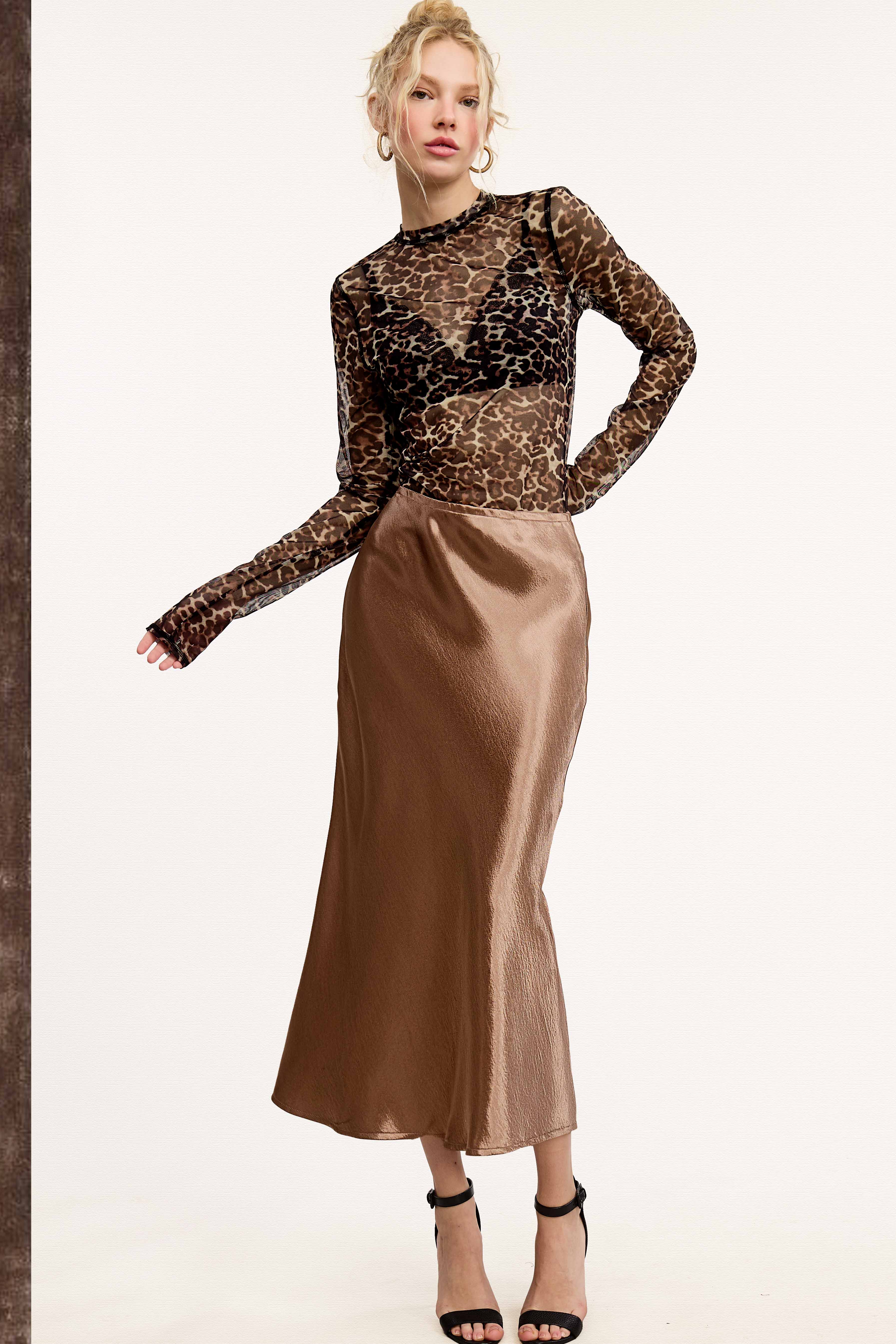 La Miel - Wholesale Skirt - Women's - JDP4232-Dressy Satin Long Panel Silhouette Skirt0