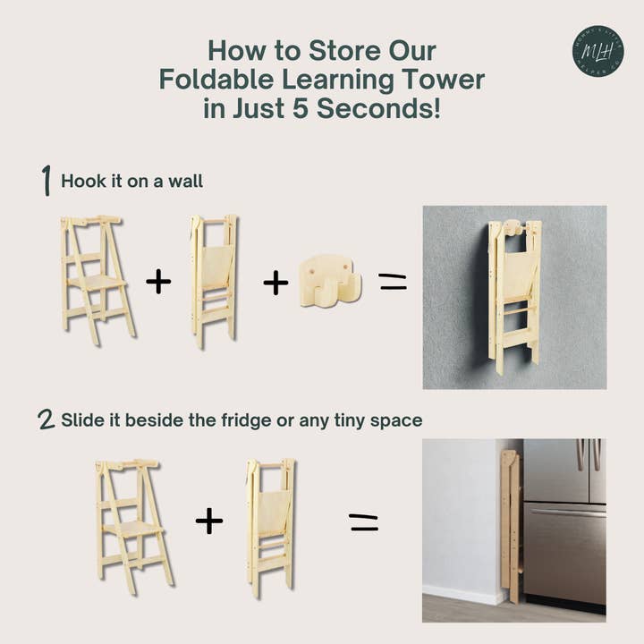 Mommy's Little Helper Co. – Brinquedo de madeira - Crianças por atacado – Torre Natural Dobrável e Ajustável Dupla Larga17