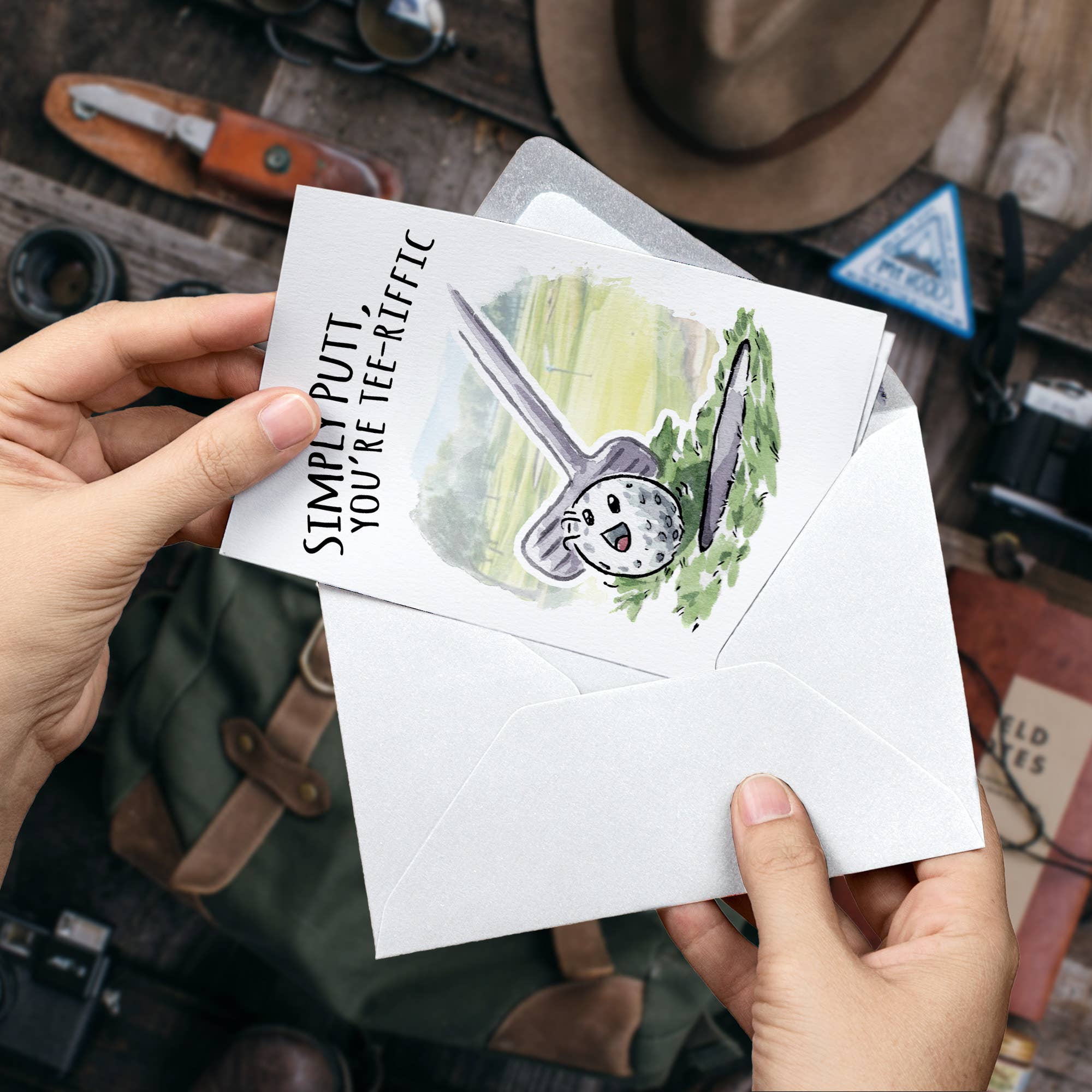 Aaron Millard Illustration - Vente Carte pour la fête des Pères - « Simply Putt », jeu de mots de golf, cadeau pour mari pour la fête des pères2