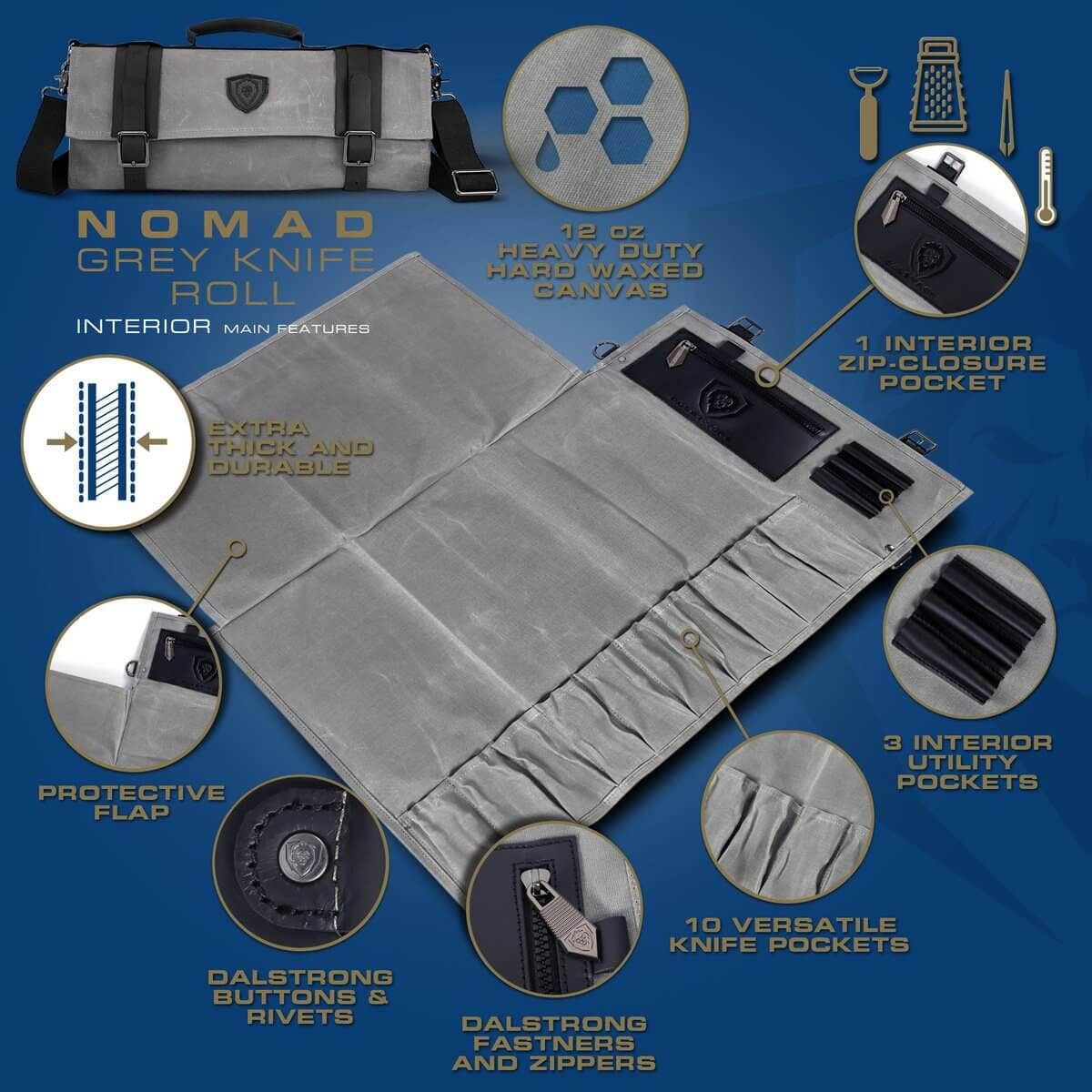 Dalstrong - Wholesale Kitchen/Utility Knife - 12oz Heavy Duty Canvas & Leather | Desert Drifter Brown | Nomad Knife Roll | Dalstrong ©16