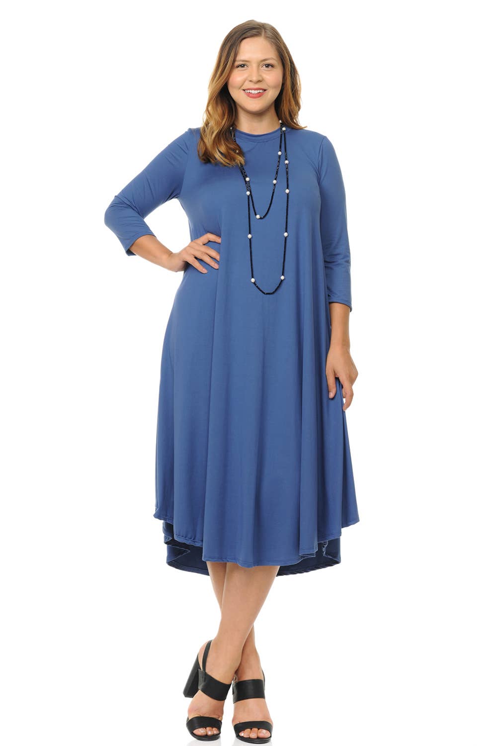 Allium - Wholesale Dress - Women's - A Line Swing Trapeze Midi Dress Plus4