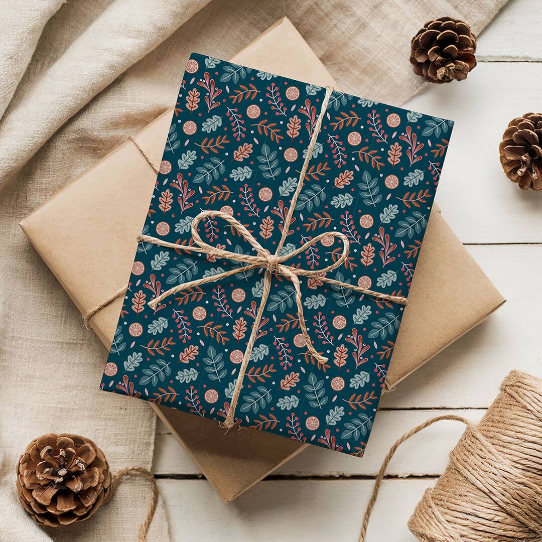 Jess A Little Creative - Wholesale Flat Wrap - Dark Blue Botanical Christmas Gift Wrap2