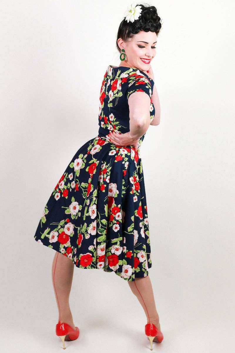 Dolly & Dotty - Wholesale Dress - Women's - Darlene Retro Navy Floral Swing Dress4
