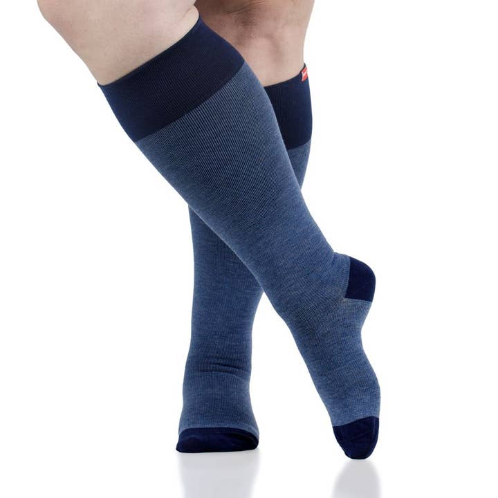 Navy 30-40 mmHg Cotton Compression Socks: Heathered Collection for wholesale on Faire1