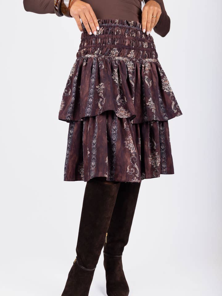 Zena Skirt (Brown Pattern) 23" for wholesale by Yakira Bella